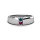 1 - Ethan 3.00 mm Round Blue Diamond and Rhodolite Garnet 2 Stone Men Wedding Ring 