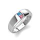 4 - Ethan 3.00 mm Round Blue Topaz and Pink Tourmaline 2 Stone Men Wedding Ring 
