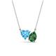 1 - Zuri 1.80 ctw Heart Shape Blue Topaz with Pear Shape Created Emerald Toi Et Moi Women Pendant Necklace 