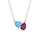 1 - Zuri 1.90 ctw Heart Shape Blue Topaz with Pear Shape Rhodolite Garnet Toi Et Moi Women Pendant Necklace 