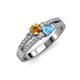 1 - Zaira Citrine and Blue Topaz with Side Diamonds Split Shank Ring 