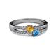 2 - Zaira Citrine and Blue Topaz with Side Diamonds Split Shank Ring 