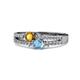 3 - Zaira Citrine and Blue Topaz with Side Diamonds Split Shank Ring 