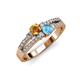 1 - Zaira Citrine and Blue Topaz with Side Diamonds Split Shank Ring 