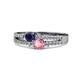 3 - Zaira Blue Sapphire and Pink Tourmaline with Side Diamonds Split Shank Ring 