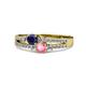 3 - Zaira Blue Sapphire and Pink Tourmaline with Side Diamonds Split Shank Ring 