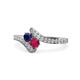 1 - Eleni Blue Sapphire and Ruby with Side Diamonds Bypass Ring 