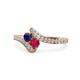 1 - Eleni Blue Sapphire and Ruby with Side Diamonds Bypass Ring 