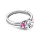 2 - Gemma 8x6 mm Oval Cut Lab Grown Diamond and Pink Sapphire Trellis Three Stone Engagement Ring 