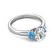 2 - Gemma 8x6 mm Oval Cut Lab Grown Diamond and Blue Topaz Trellis Three Stone Engagement Ring 