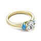 2 - Gemma 8x6 mm Oval Cut Lab Grown Diamond and Blue Topaz Trellis Three Stone Engagement Ring 