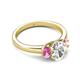 2 - Gemma 8x6 mm Oval Cut Lab Grown Diamond and Pink Sapphire Trellis Three Stone Engagement Ring 