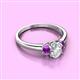 2 - Gemma 7x5 mm Oval Cut GIA Certified Natural Diamond and Amethyst Trellis Three Stone Engagement Ring 