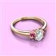 2 - Gemma 7x5 mm Oval Cut GIA Certified Natural Diamond and Pink Tourmaline Trellis Three Stone Engagement Ring 