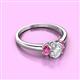 2 - Gemma 7x5 mm Oval Cut GIA Certified Natural Diamond and Pink Sapphire Trellis Three Stone Engagement Ring 