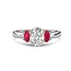 1 - Gemma 8x6 mm Oval Cut GIA Certified Natural Diamond and Ruby Trellis Three Stone Engagement Ring 