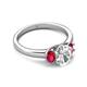 2 - Gemma 8x6 mm Oval Cut GIA Certified Natural Diamond and Ruby Trellis Three Stone Engagement Ring 