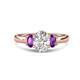 1 - Gemma 8x6 mm Oval Cut GIA Certified Natural Diamond and Amethyst Trellis Three Stone Engagement Ring 
