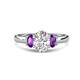1 - Gemma 8x6 mm Oval Cut GIA Certified Natural Diamond and Amethyst Trellis Three Stone Engagement Ring 