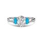 1 - Gemma 8x6 mm Oval Cut GIA Certified Natural Diamond and Turquoise Trellis Three Stone Engagement Ring 