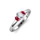 3 - Gemma 7x5 mm Oval Cut GIA Certified Natural Diamond and Ruby Trellis Three Stone Engagement Ring 