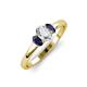 3 - Gemma 7x5 mm Oval Cut GIA Certified Natural Diamond and Blue Sapphire Trellis Three Stone Engagement Ring 