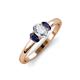3 - Gemma 7x5 mm Oval Cut GIA Certified Natural Diamond and Blue Sapphire Trellis Three Stone Engagement Ring 