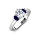 3 - Gemma 8x6 mm Oval Cut GIA Certified Natural Diamond and Blue Sapphire Trellis Three Stone Engagement Ring 