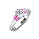 3 - Gemma 8x6 mm Oval Cut GIA Certified Natural Diamond and Pink Sapphire Trellis Three Stone Engagement Ring 