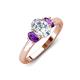 3 - Gemma 8x6 mm Oval Cut GIA Certified Natural Diamond and Amethyst Trellis Three Stone Engagement Ring 