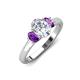 3 - Gemma 8x6 mm Oval Cut GIA Certified Natural Diamond and Amethyst Trellis Three Stone Engagement Ring 