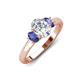 3 - Gemma 8x6 mm Oval Cut GIA Certified Natural Diamond and Iolite Trellis Three Stone Engagement Ring 