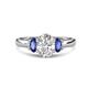1 - Gemma 8x6 mm Oval Cut GIA Certified Natural Diamond and Iolite Trellis Three Stone Engagement Ring 