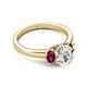 2 - Gemma 8x6 mm Oval Cut GIA Certified Natural Diamond and Rhodolite Garnet Trellis Three Stone Engagement Ring 