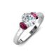 3 - Gemma 8x6 mm Oval Cut GIA Certified Natural Diamond and Rhodolite Garnet Trellis Three Stone Engagement Ring 