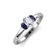 3 - Gemma 7x5 mm Oval Cut Lab Grown Diamond and Blue Sapphire Trellis Three Stone Engagement Ring 