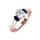 3 - Gemma 8x6 mm Oval Cut Lab Grown Diamond and Blue Sapphire Trellis Three Stone Engagement Ring 