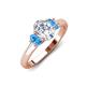 3 - Gemma 8x6 mm Oval Cut Lab Grown Diamond and Blue Topaz Trellis Three Stone Engagement Ring 