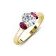 3 - Gemma 8x6 mm Oval Cut Lab Grown Diamond and Rhodolite Garnet Trellis Three Stone Engagement Ring 
