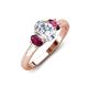 3 - Gemma 8x6 mm Oval Cut Lab Grown Diamond and Rhodolite Garnet Trellis Three Stone Engagement Ring 