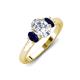 3 - Gemma 8x6 mm Oval Cut Lab Grown Diamond and Blue Sapphire Trellis Three Stone Engagement Ring 