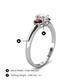 4 - Gemma 7x5 mm Oval Cut GIA Certified Natural Diamond and Red Garnet Trellis Three Stone Engagement Ring 