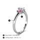 4 - Gemma 7x5 mm Oval Cut GIA Certified Natural Diamond and Pink Sapphire Trellis Three Stone Engagement Ring 