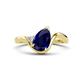 1 - Darya 1.56 ctw Pear Shape Blue Sapphire accented Round Lab Grown Diamond Women Wave Solitaire Plus Engagement Ring 