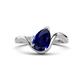 1 - Darya 1.56 ctw Pear Shape Blue Sapphire accented Round Lab Grown Diamond Women Wave Solitaire Plus Engagement Ring 
