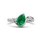 1 - Darya 1.06 ctw Pear Shape Emerald accented Round Lab Grown Diamond Women Wave Solitaire Plus Engagement Ring 