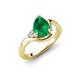 4 - Darya 1.06 ctw Pear Shape Emerald accented Round Lab Grown Diamond Women Wave Solitaire Plus Engagement Ring 