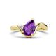 1 - Darya 1.01 ctw Pear Shape Amethyst accented Round Lab Grown Diamond Women Wave Solitaire Plus Engagement Ring 