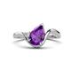 1 - Darya 1.01 ctw Pear Shape Amethyst accented Round Lab Grown Diamond Women Wave Solitaire Plus Engagement Ring 