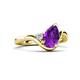 5 - Darya 1.01 ctw Pear Shape Amethyst accented Round Lab Grown Diamond Women Wave Solitaire Plus Engagement Ring 